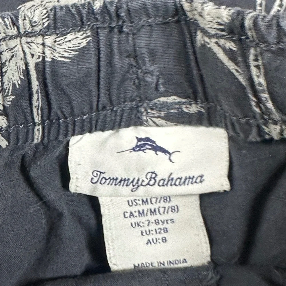 Tommy Bahama Boys 2 Piece Set Shirt and Shorts Palm Tree Navy Blue Size M 7/8